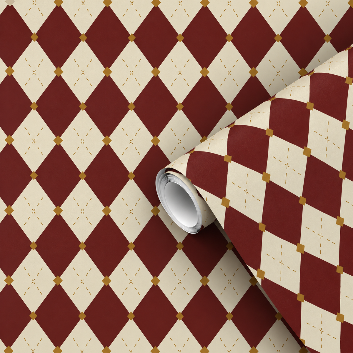 Motif du papier peint adhésif Damier : losanges rouge et crème