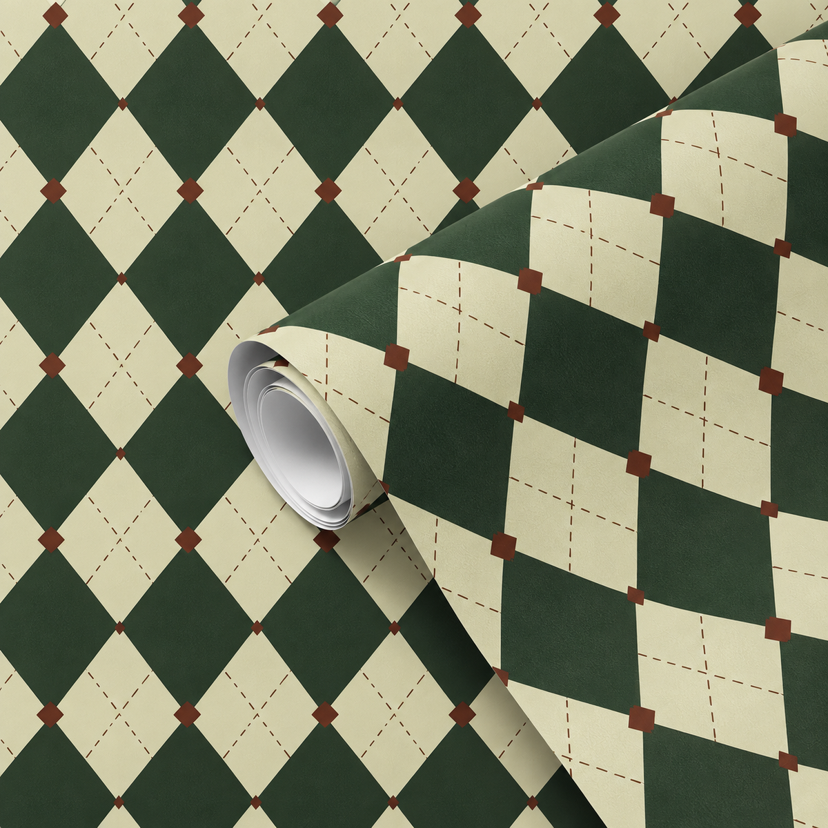 Motif du papier peint adhésif Damier : losanges vert et crème