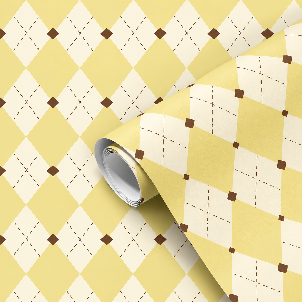 Motif du papier peint adhésif Damier : losanges jaune et crème