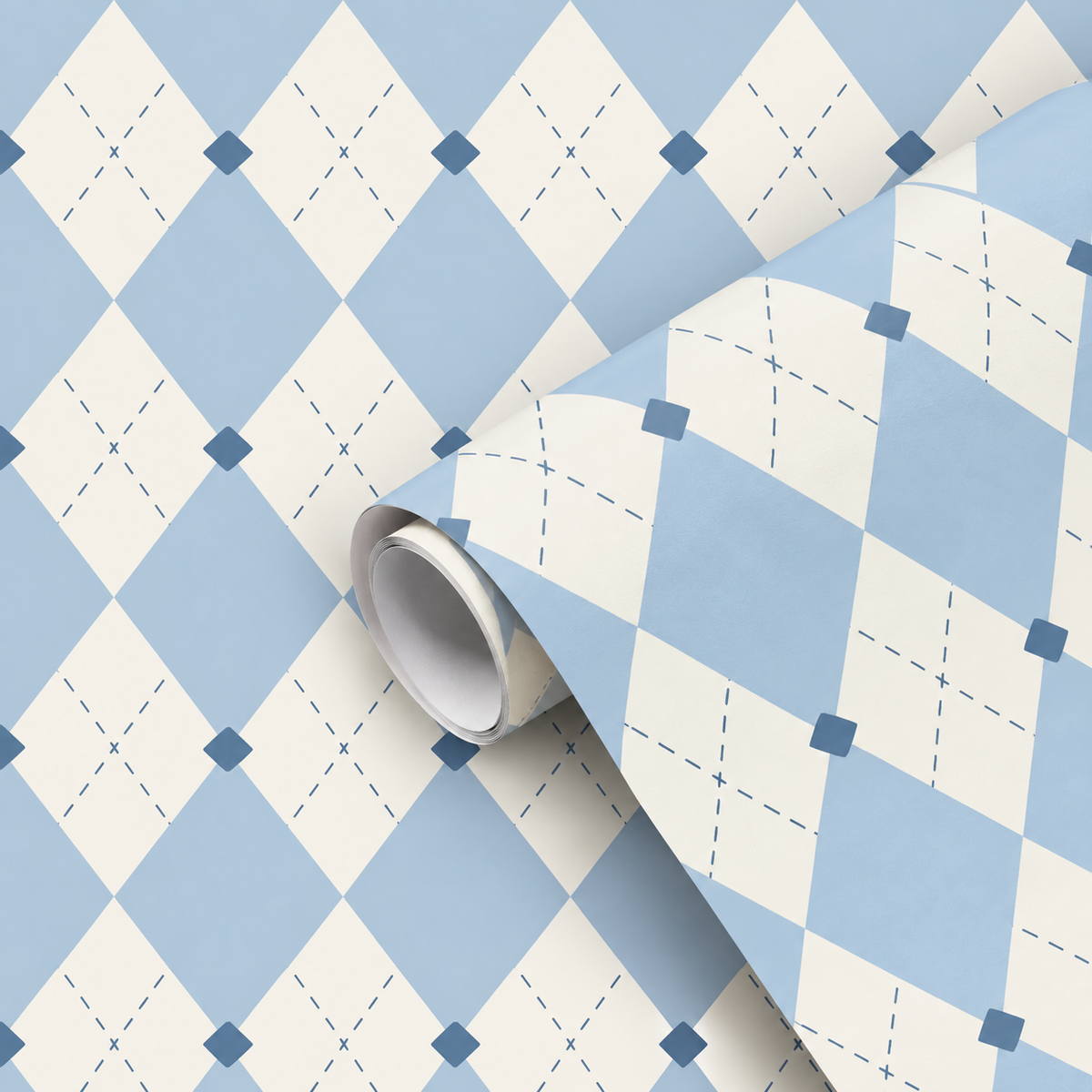 Motif du papier peint adhésif Damier : losanges bleu et crème